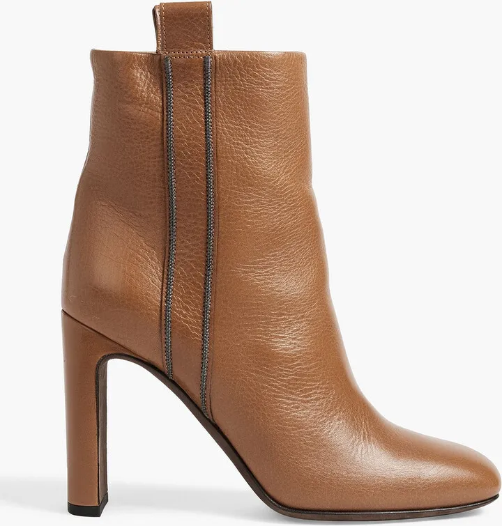 Bead-embellished leather ankle boots