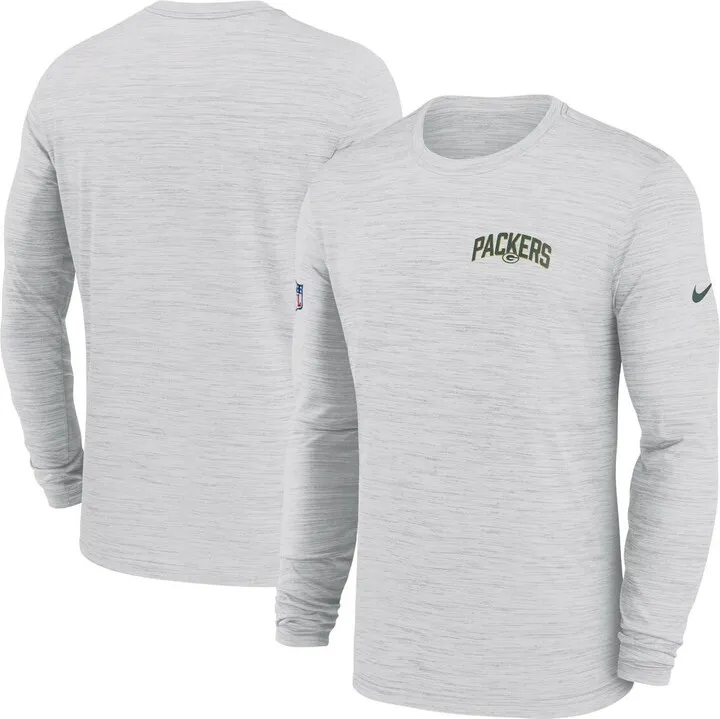 Men's Nike White Green Bay Packers Velocity Athletic Stack Performance Long Sleeve T-shirt
