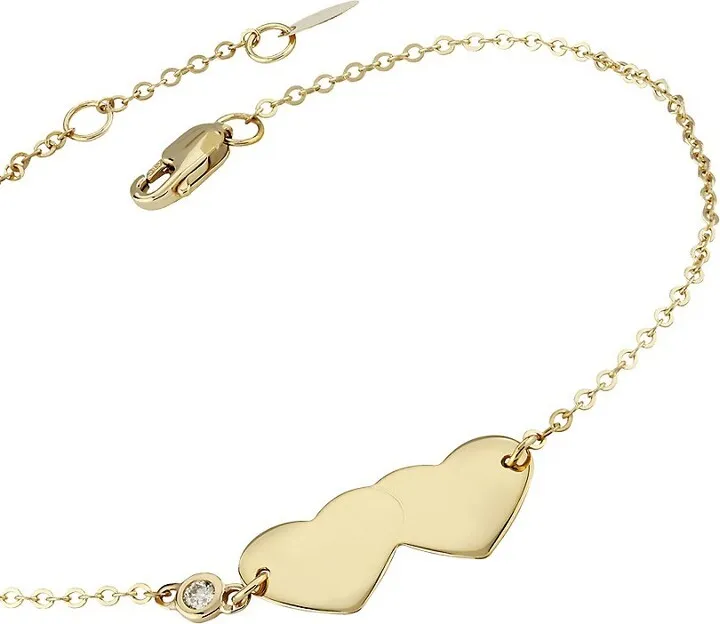 14K Yellow Gold Diamond Double Heart Bracelet