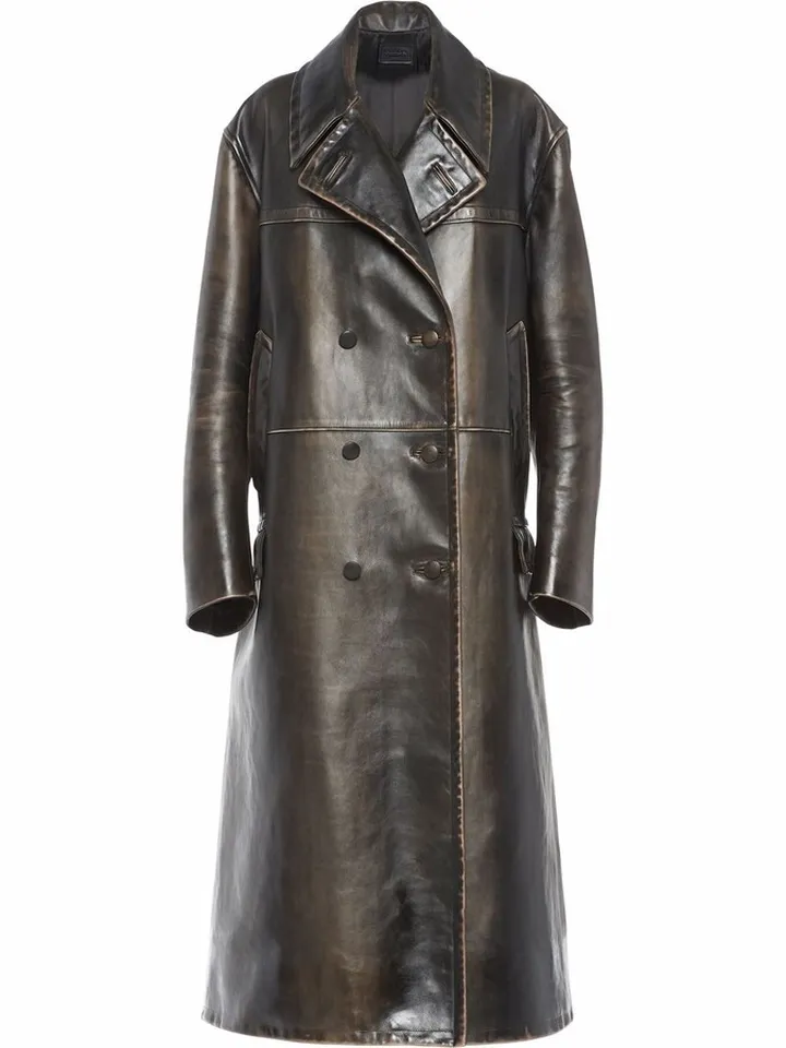 Double-Breasted Leather Coat