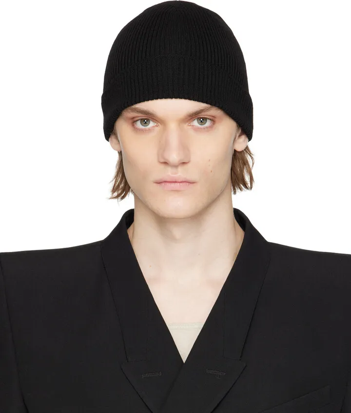 Rick Owens Black Rolled Beanie