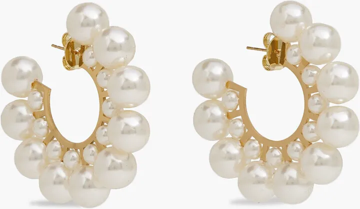 14-Karat Gold-Plated Faux Pearl Hoop Earrings