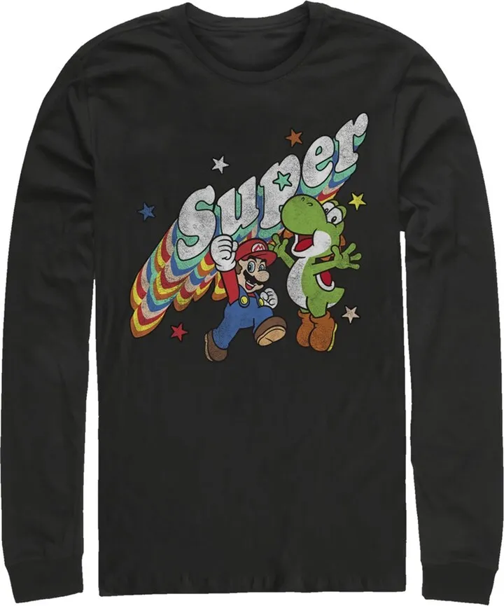 Men's Nintendo Mario and Yoshi Retro Super Long Sleeve Shirt - Black - Large