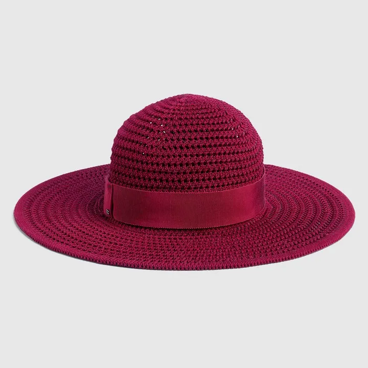Crochet cotton wide-brimmed hat