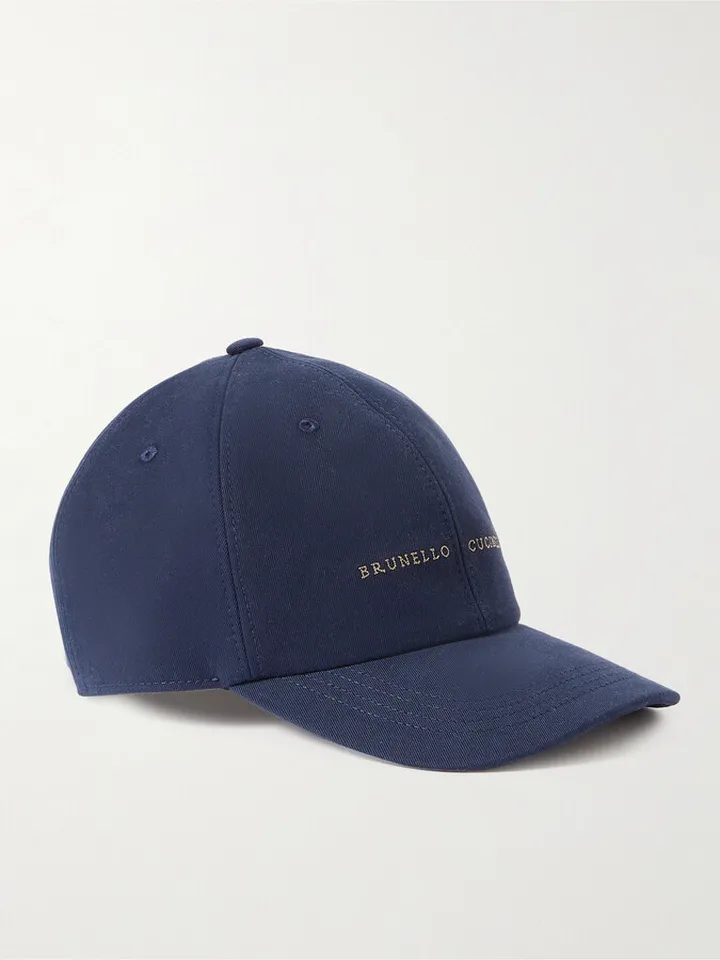 Logo-Embroidered Leather-Trimmed Cotton-Twill Baseball Cap