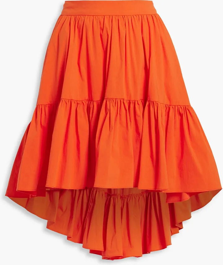 Asymmetric gathered cotton-blend poplin mini skirt