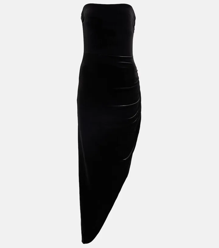 Strapless asymmetrical midi dress