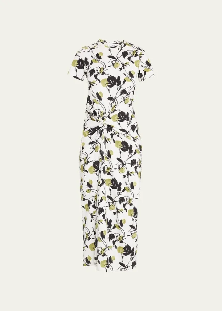 Ira Printed Jersey Knotted Midi Dress