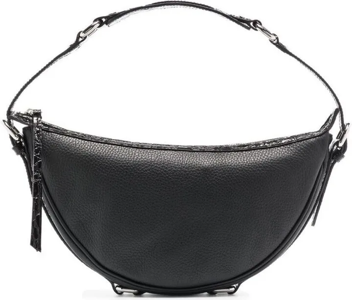 Black Leather Handbag With Gold-colored Details Woman