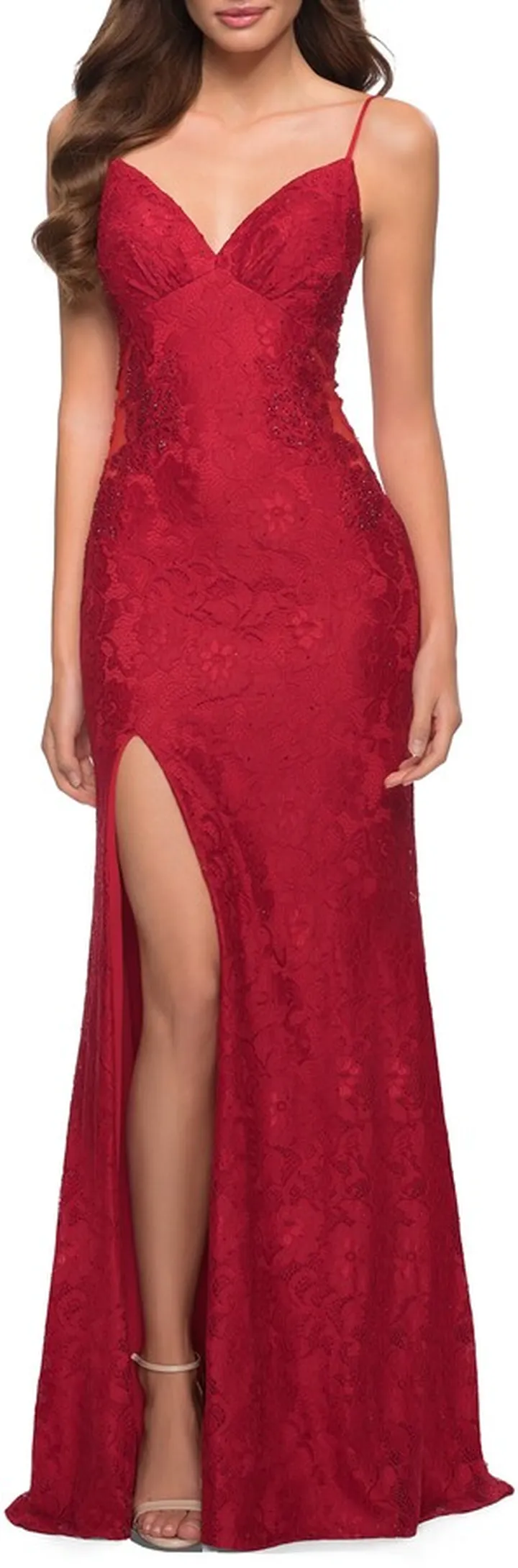 Sparkle Stretch Lace Open Back Sheath Gown