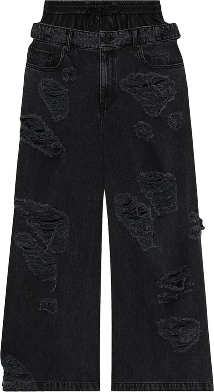 Distressed-Finish Wide-Leg Jeans
