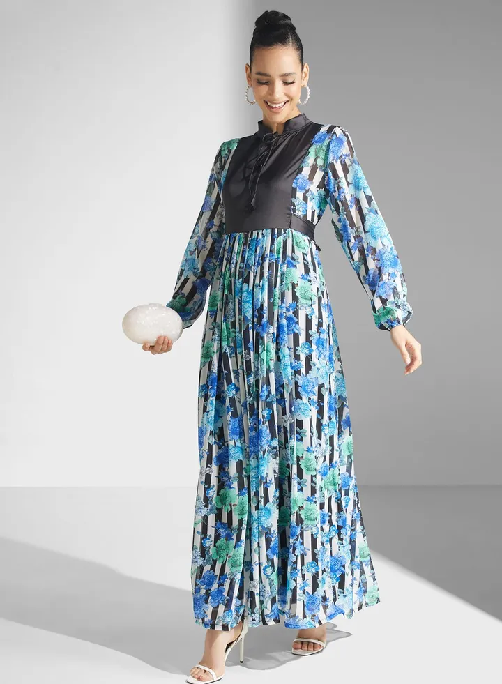 Floral Print Puff Sleeve Jalabiya