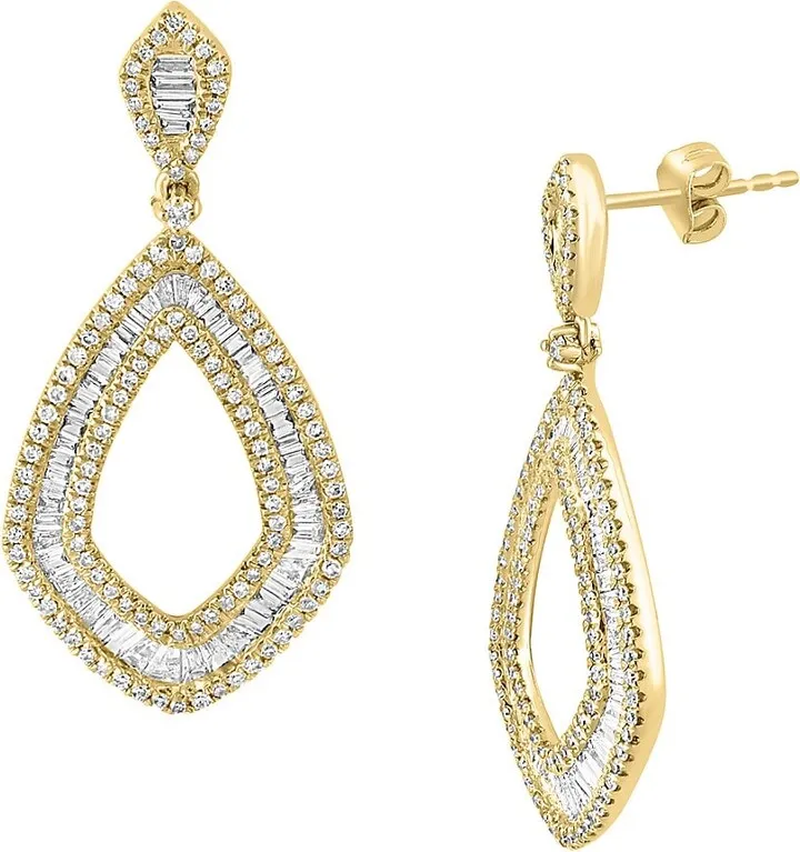 14K Yellow Gold & 1.69 TCW Diamond Drop Earrings