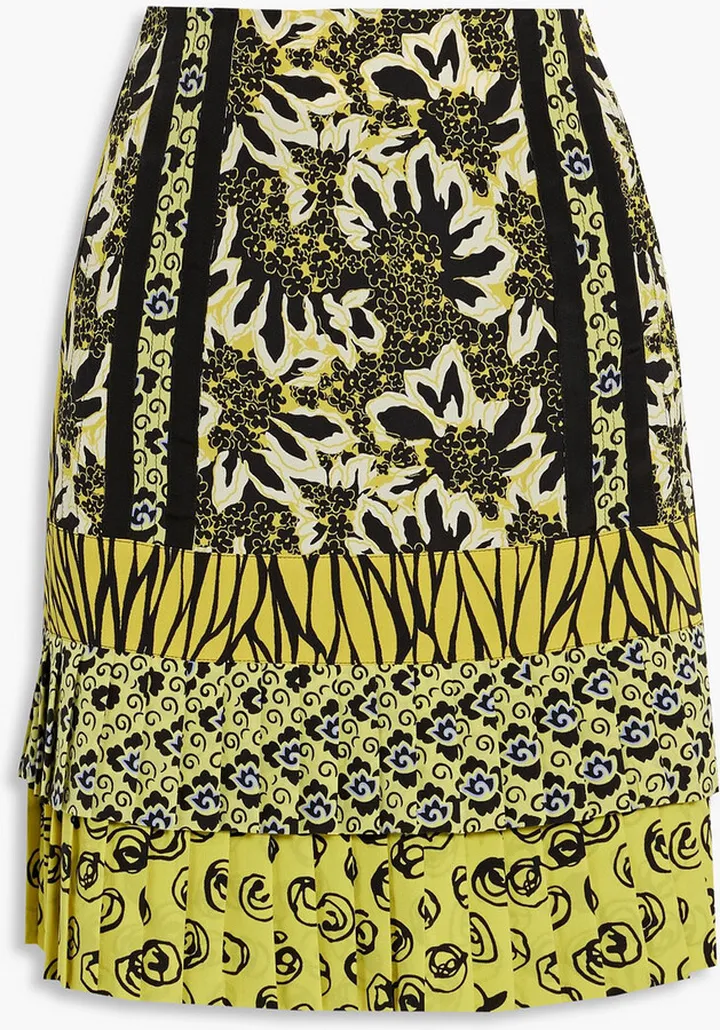 Pleated printed silk-crepe mini skirt