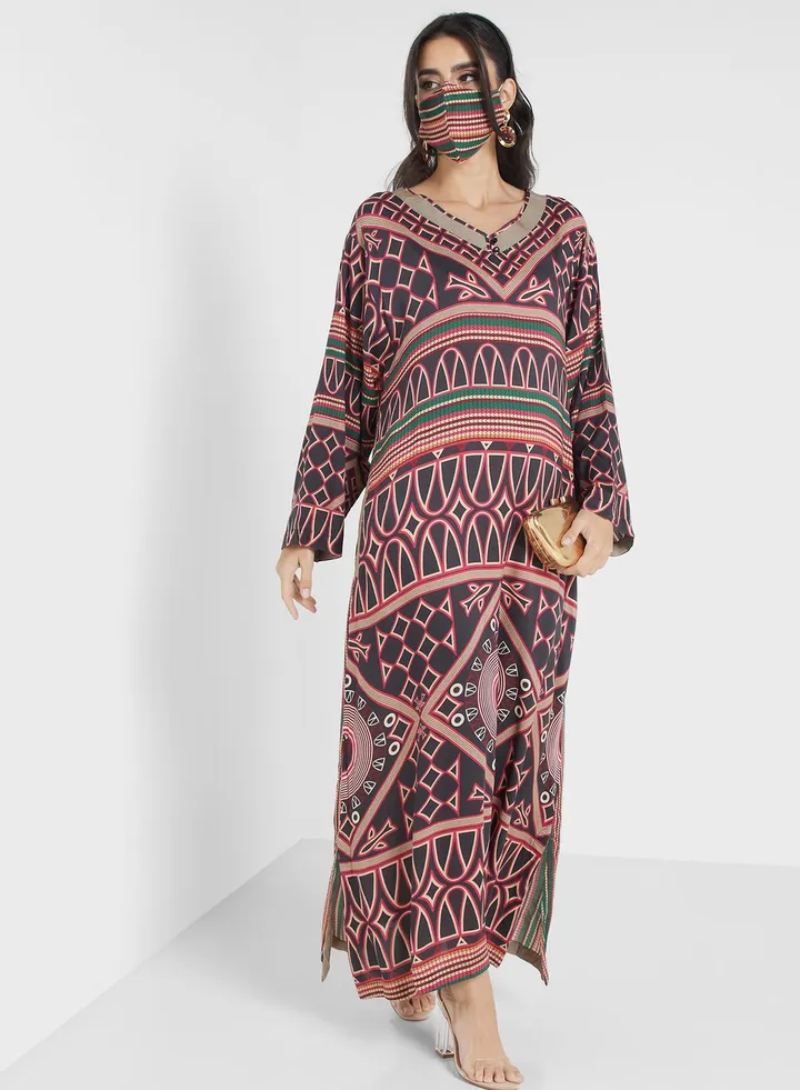 Side Slit Printed Jalabiya