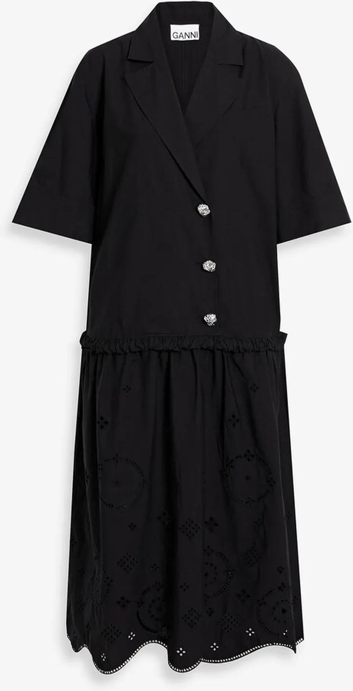 Gathered broderie anglaise cotton-poplin midi dress