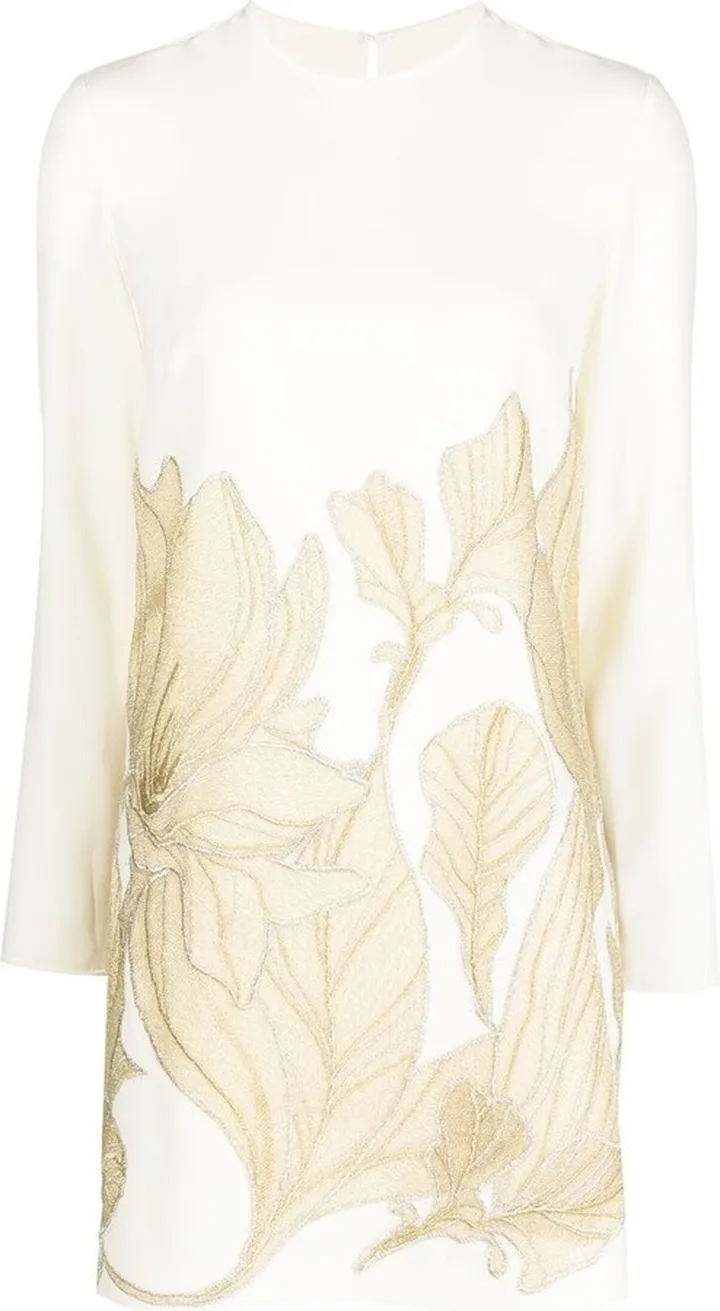 Long-Sleeve Embroidered Evening Dress