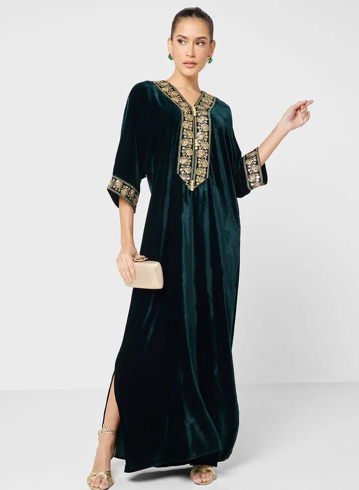 Velvet Embroidered Jalabiya