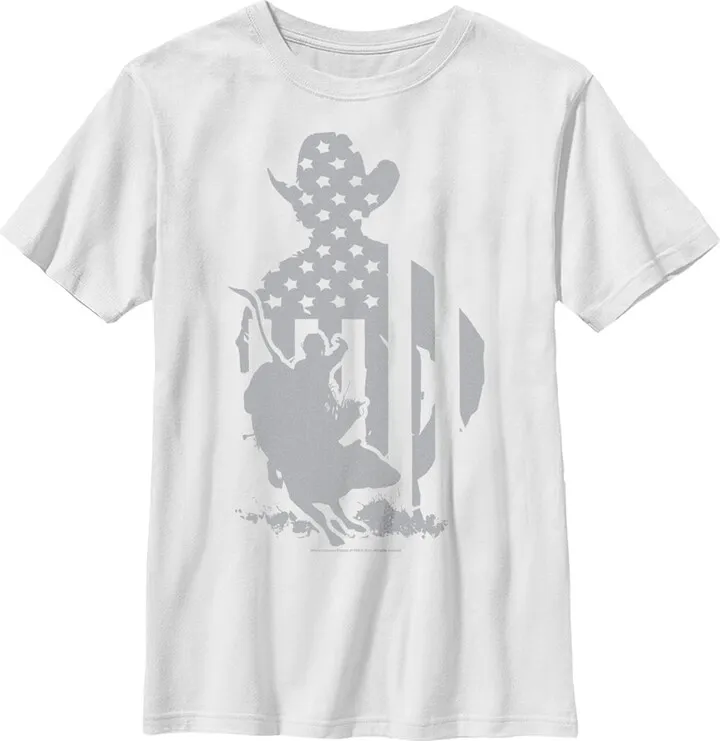 Boy's Professional Bull Riders Gray Patriotic Silhouette T-Shirt - White - Large