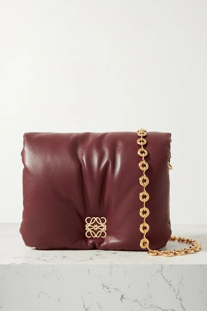 Loewe - Puffer Goya Padded Leather Down Shoulder Bag - Burgundy