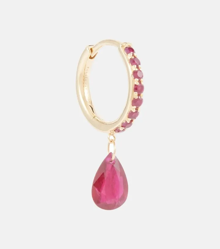 Piercing 18kt gold single earring with ruby