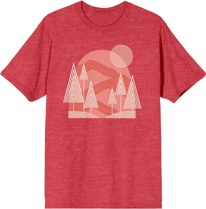 Adventure Society Pine Trees And Mountains Men’s Heather Red T-Shirt-Small