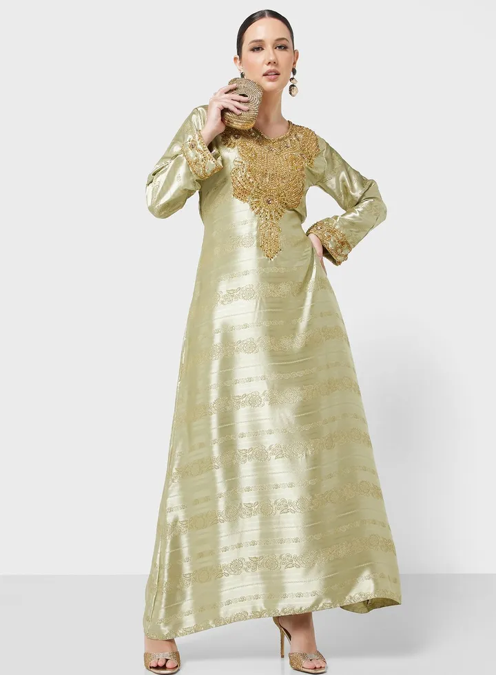 Embellished Crew Neck Jalabiya