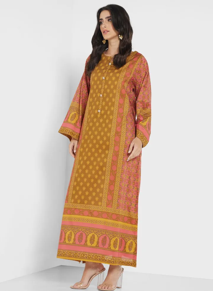 Side Slit Floral Jalabiya
