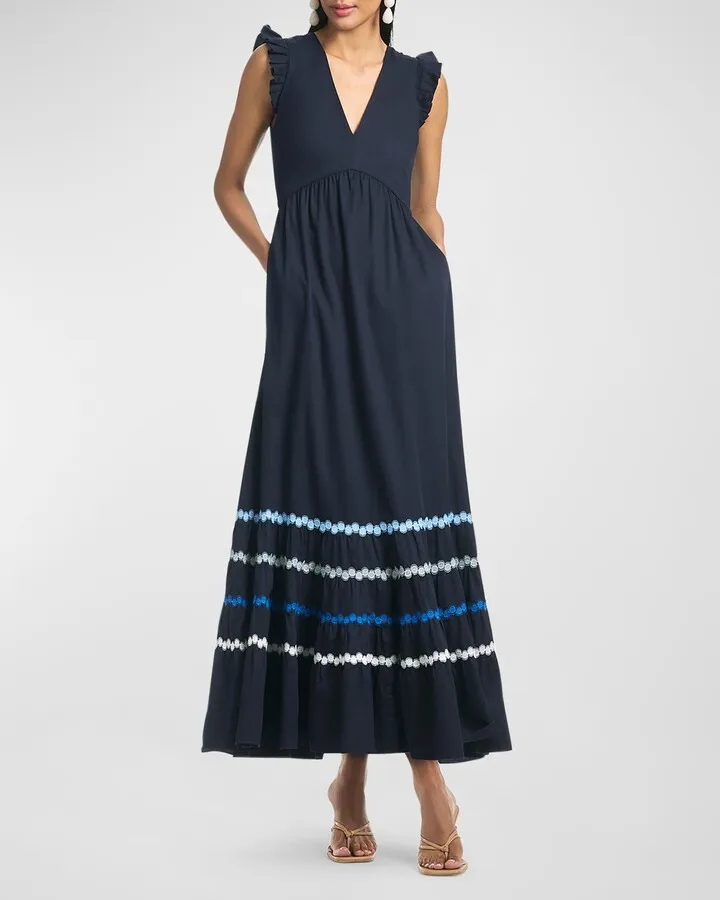 Rosa Tiered Lace-Trim Twill Maxi Dress
