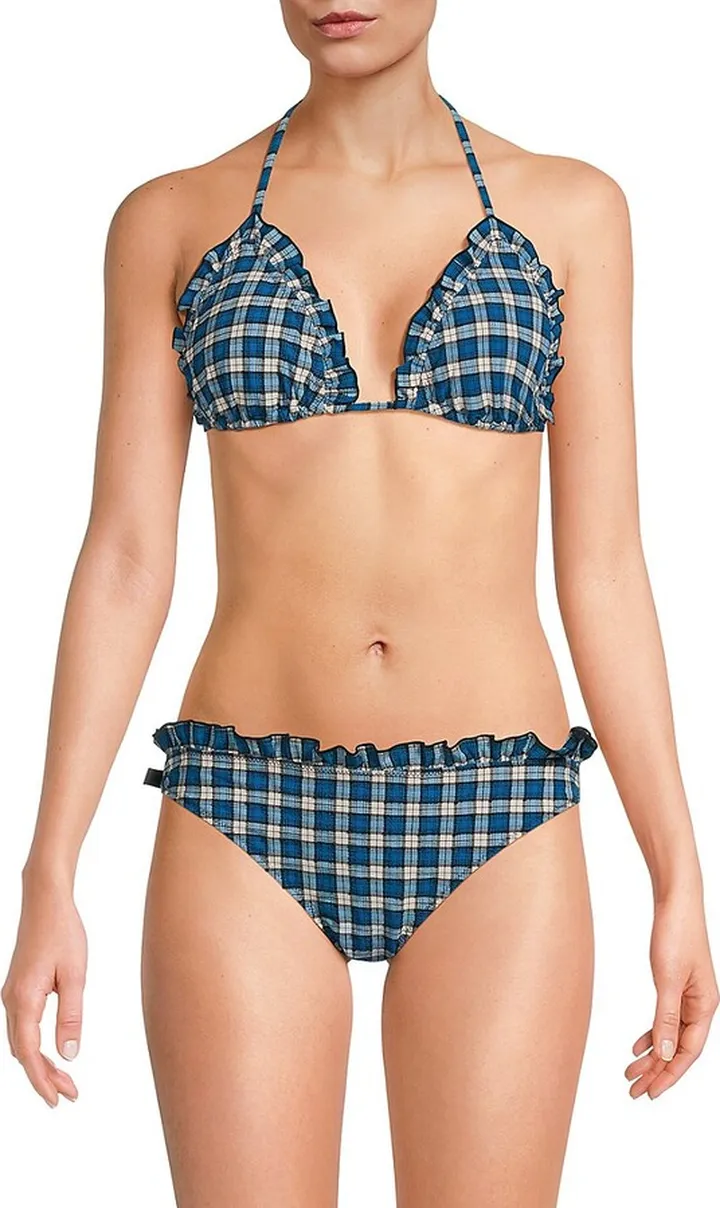 Check Ruffle Bikini Top