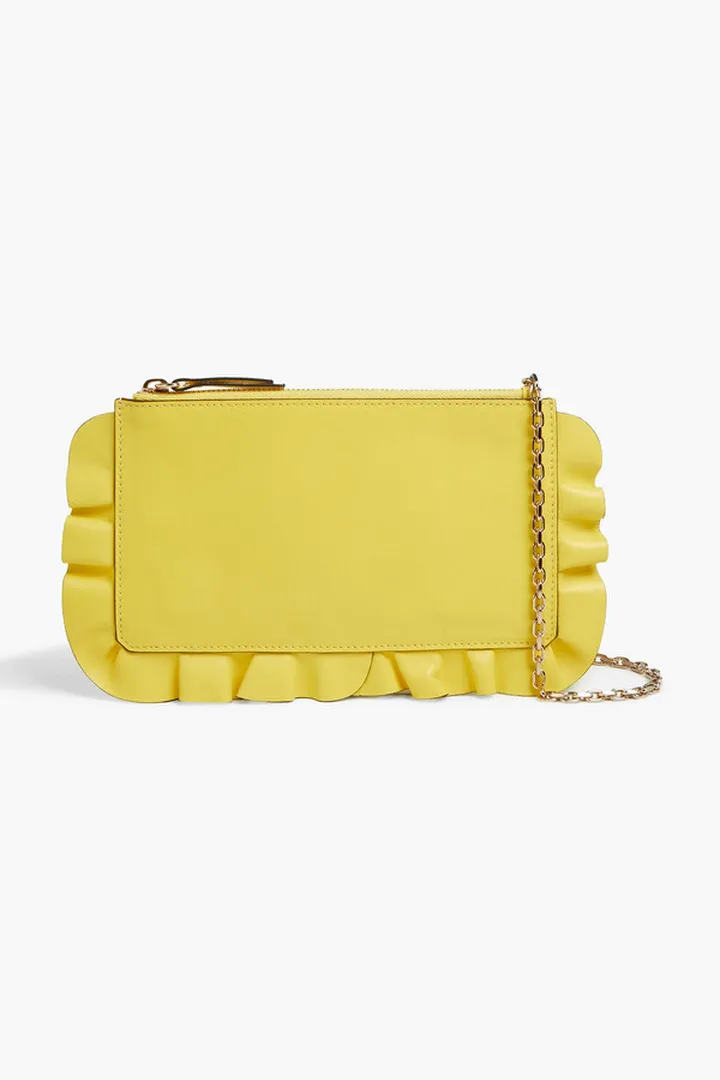Ruffle-trimmed leather shoulder bag