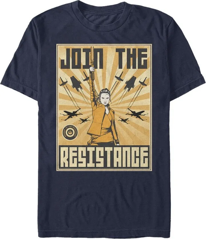 Men's Star Wars The Last Jedi Rey Propaganda Frame T-Shirt - Navy Blue - X Large