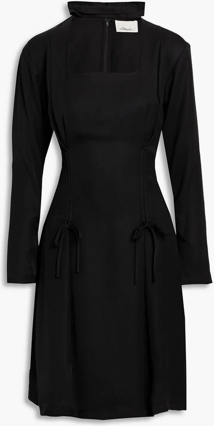 Cutout bow-detailed twill dress