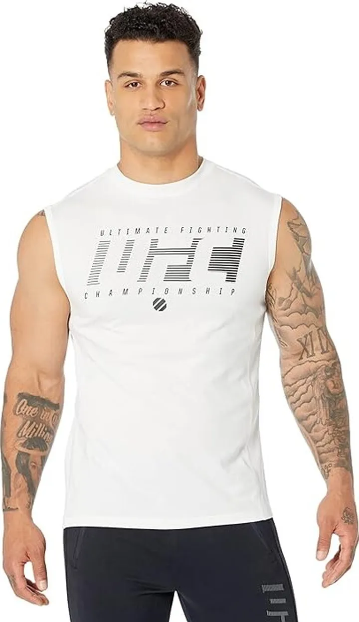 UFC Ultimate Fighting Sleeveless Crew Neck Tee (White) Men's Clothing
