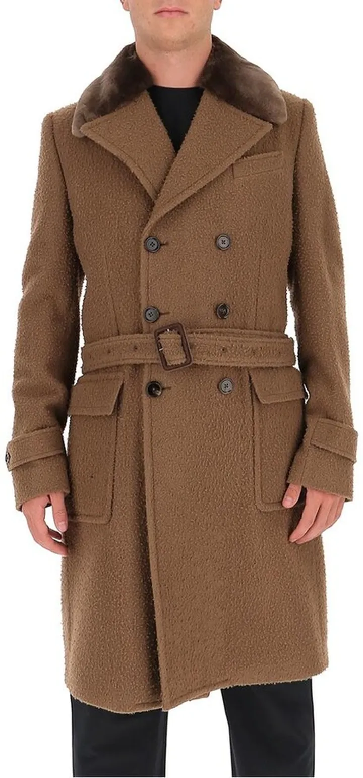 Dolce & Gabbana Fur Collar Belted Coat