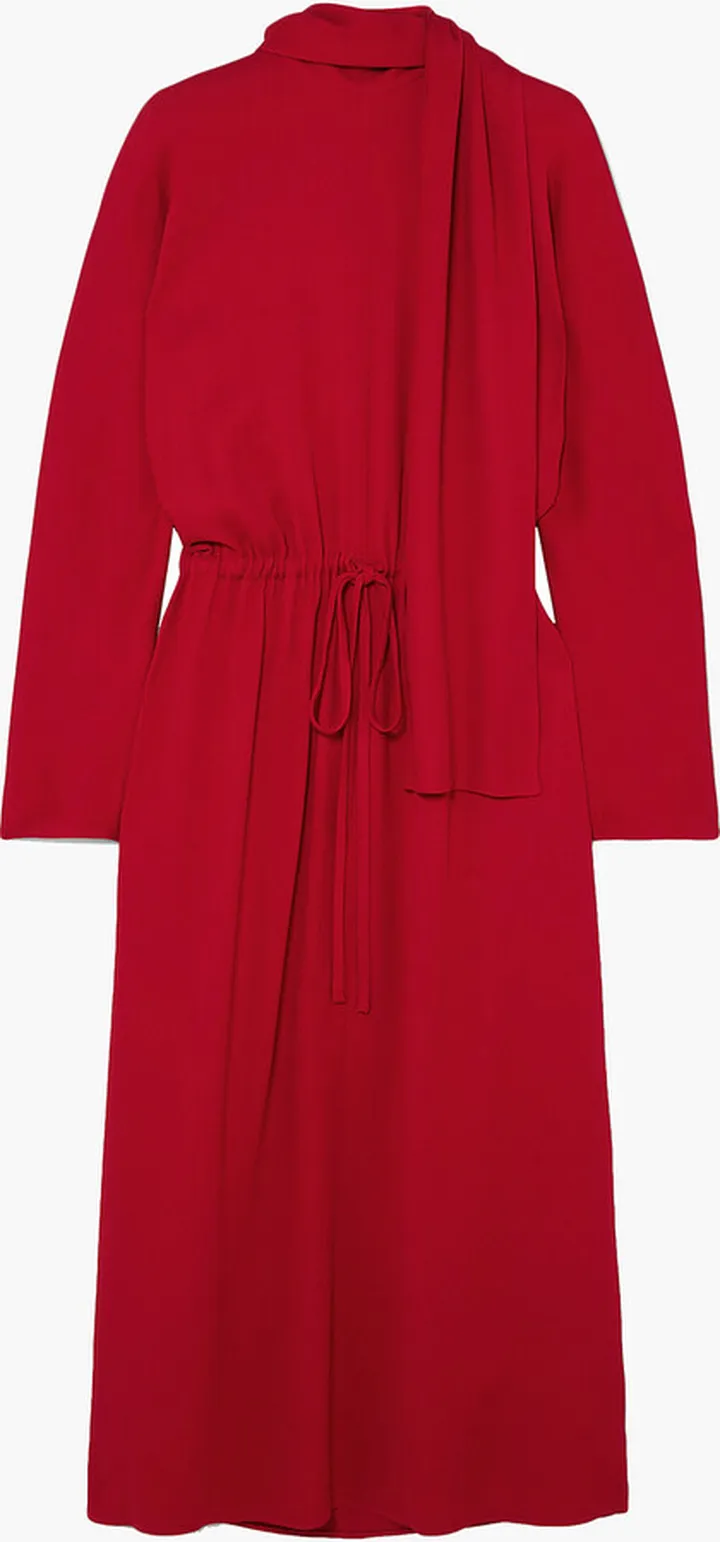 Tie-neck crepe midi dress