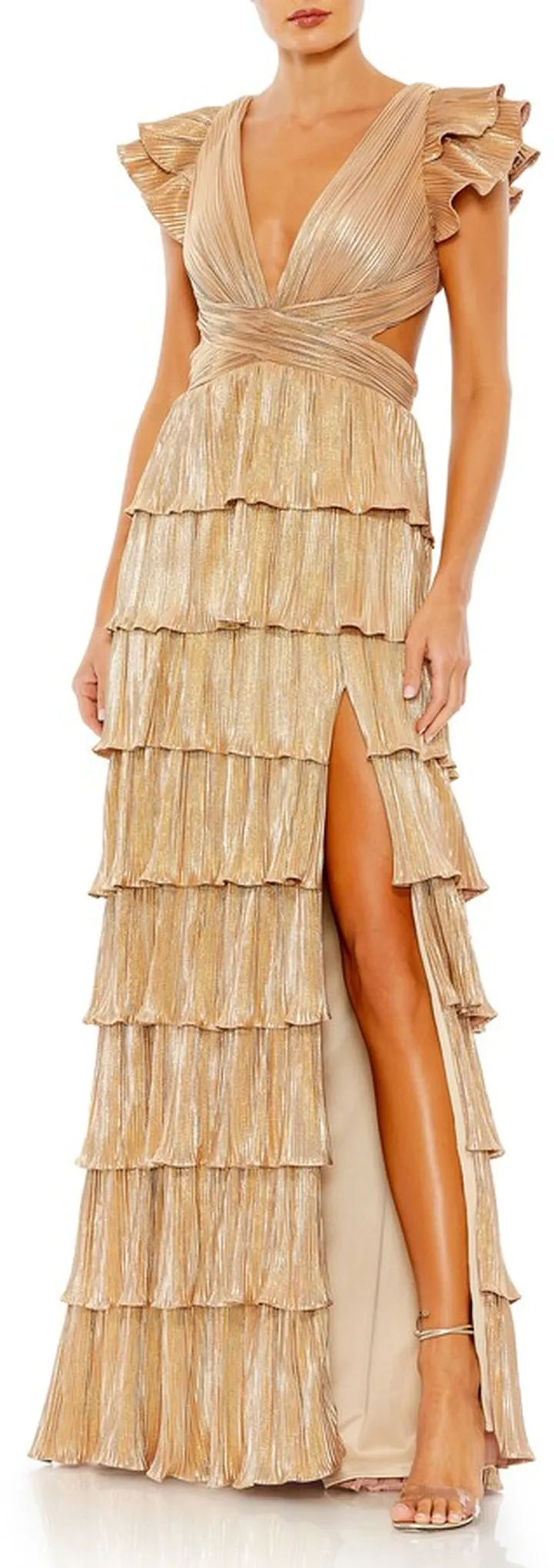 Cutout Ruffle Tiered Gown