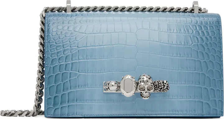 Alexander McQueen Blue Jewelled Shoulder Bag