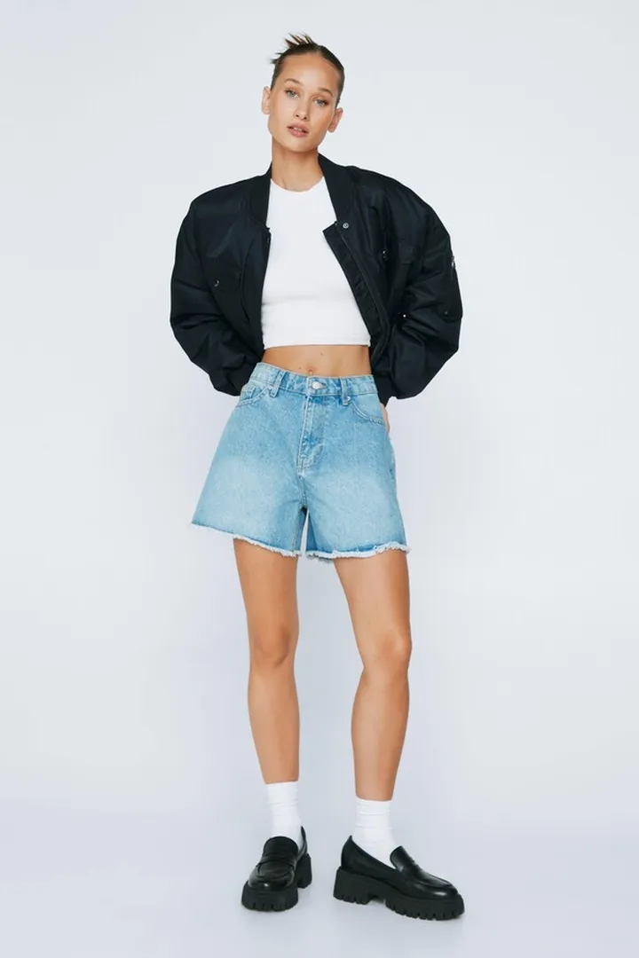 Nasty Gal Womens Petite Sawn Off Denim Longline Shorts