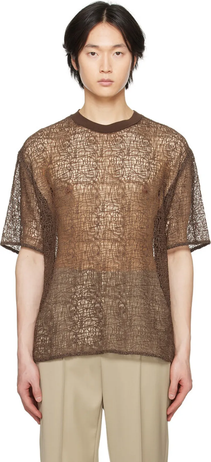 AMOMENTO Brown Sheer T-Shirt