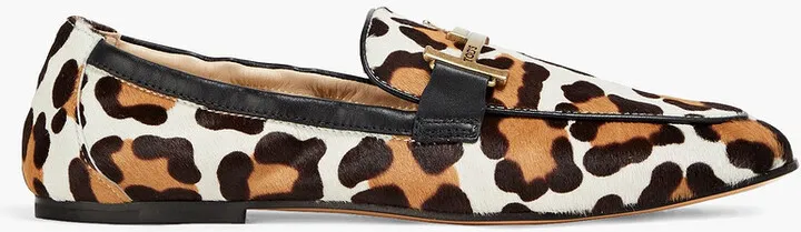 Double T leopard-print calf hair loafers