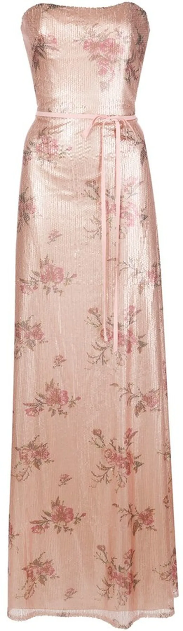 Bridesmaid Floral-Printed Sequin Gown
