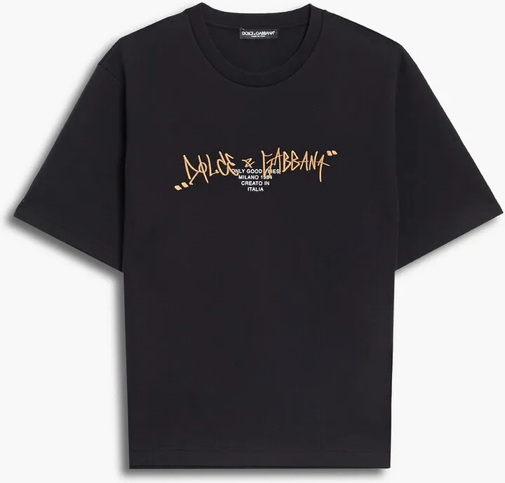 Embroidered printed cotton-blend T-shirt