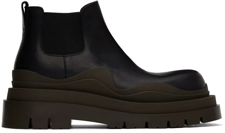 Bottega Veneta Black & Green Tire Chelsea Boots