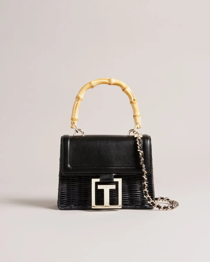 Top Handle Basket Cross Body Bag in Black