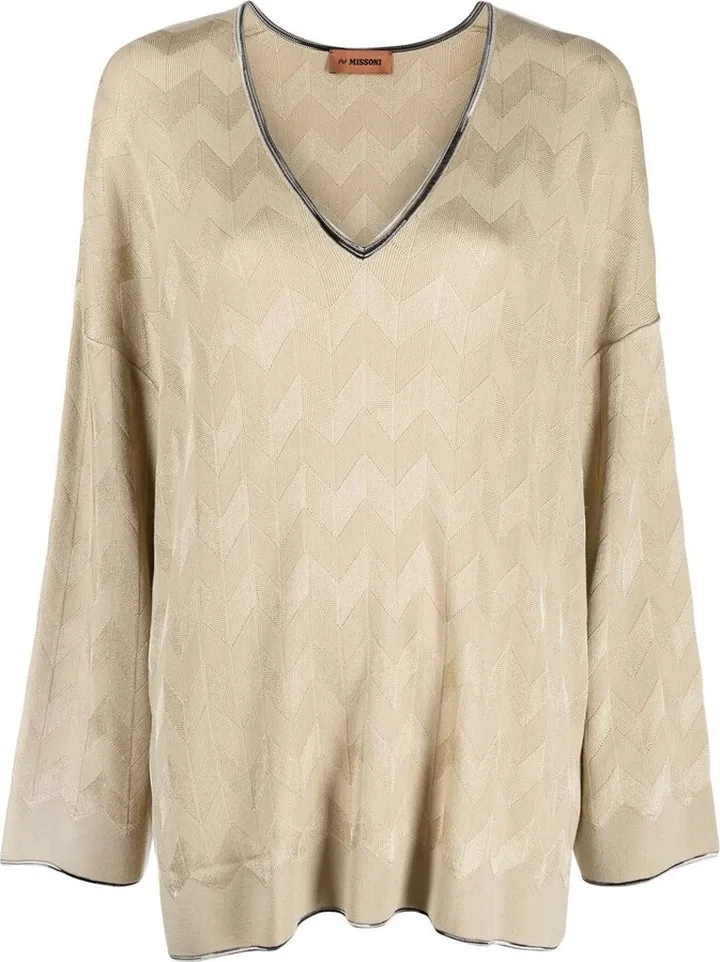 zigzag-woven V-neck jumper