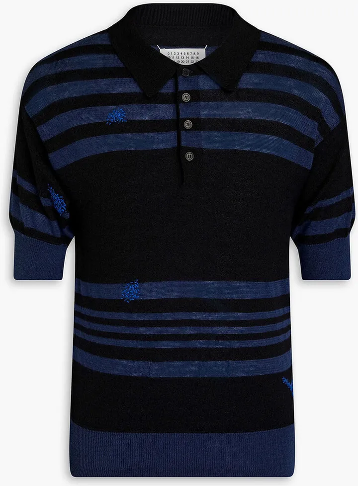 Embroidered striped knitted polo shirt
