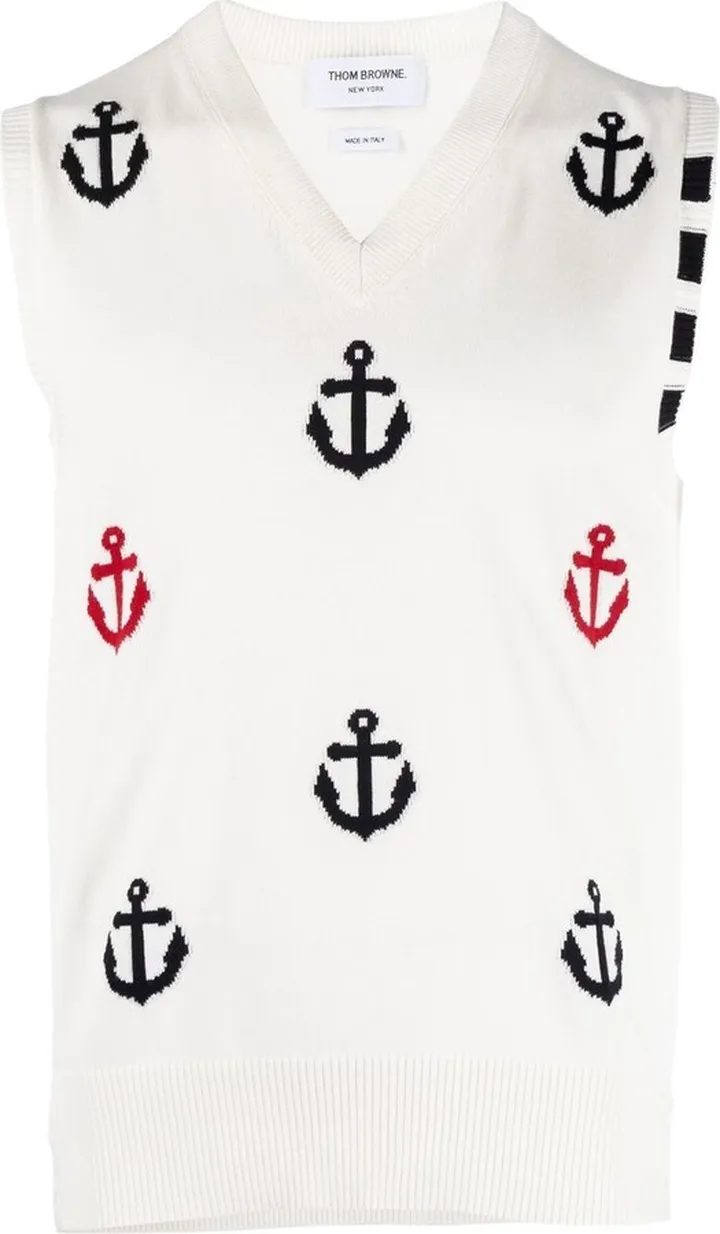 Anchor Intarsia-Knit Cotton Vest