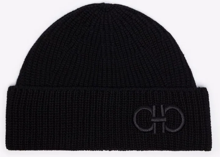 Black Gancio Logo Wool Beanie Hat