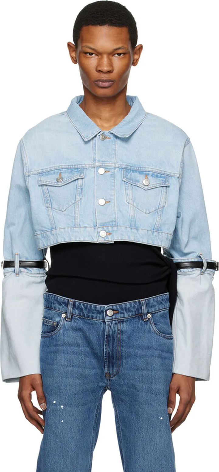 Coperni Blue Cropped Hybrid Denim Jacket